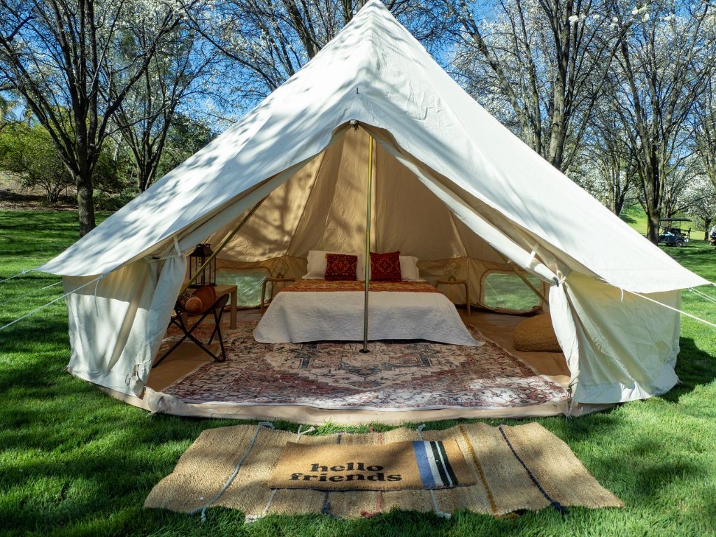 Luxury glamping bell tent in vineyard